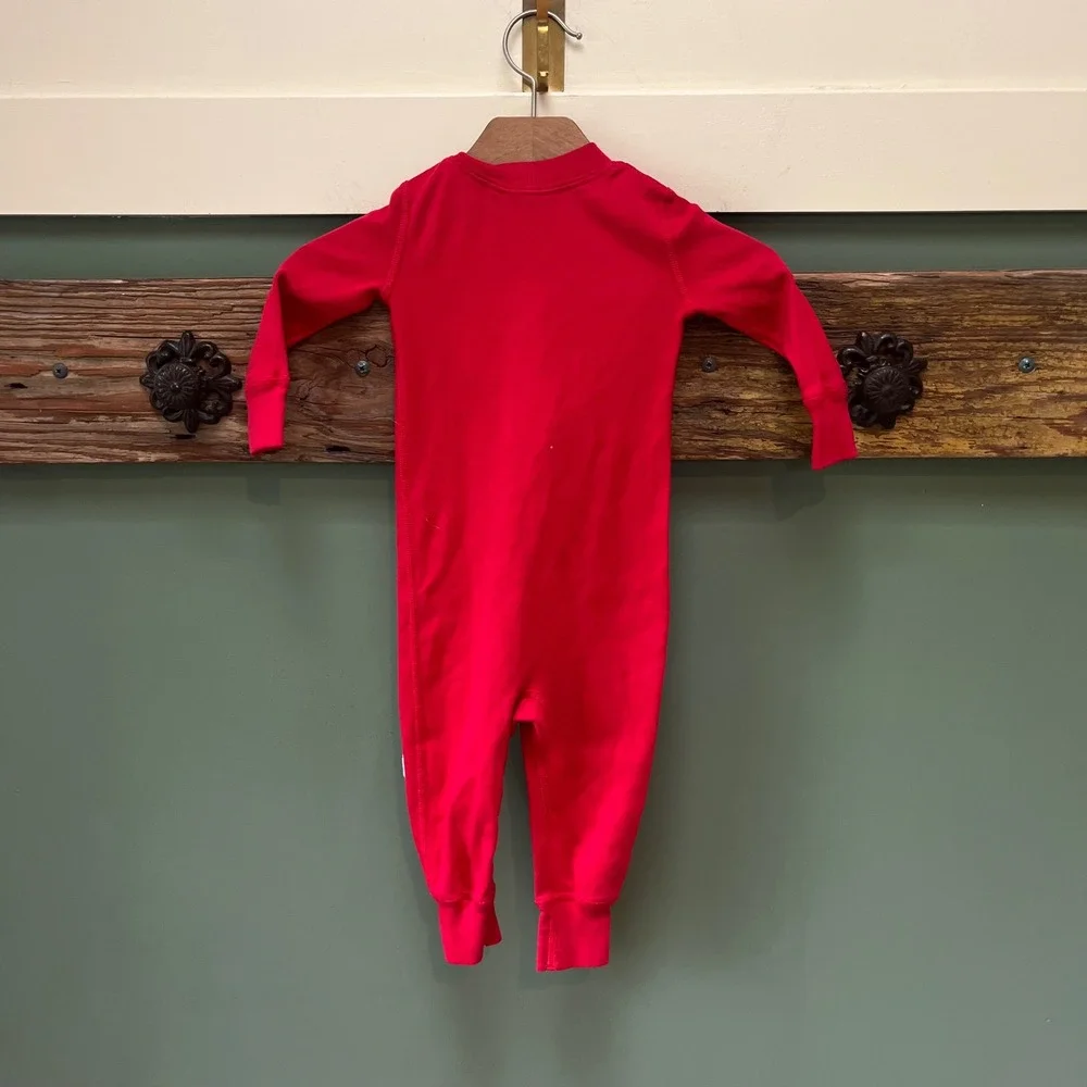 Hanna Andersson Red Organic Cotton Gnome Knee Patch Sleeper Pajamas‎ 6-12 Months